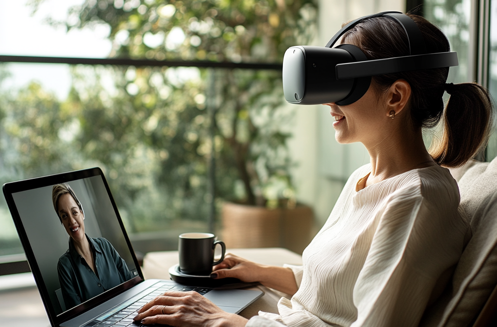 neuroVive, young woman connecting over telehealth for VR Therapy